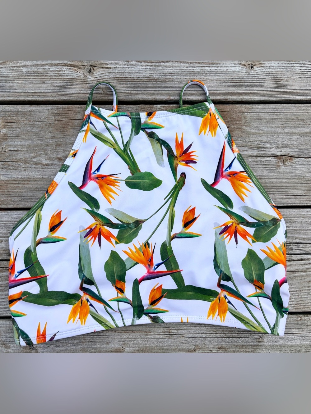 Ripzone High Neck Bikini Top Swimsuit with back clasp, Bird-of-Paradise floral